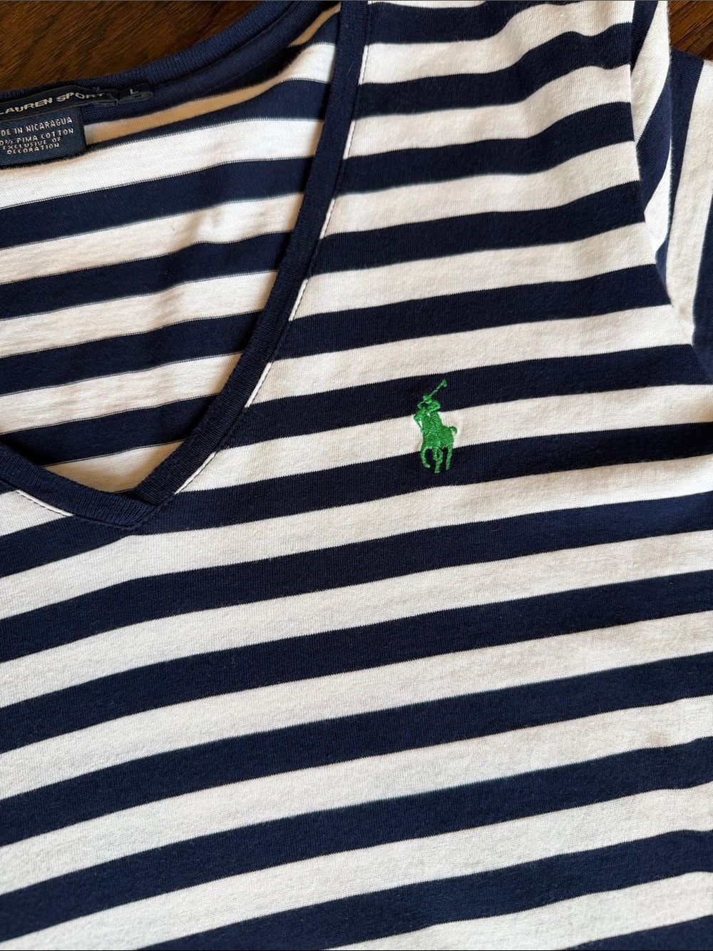 Ralph Lauren Sport Navy and White Striped V-Neck Tee - Picture 2 of 4